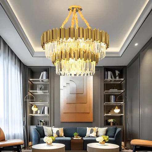 BAMDECOR C3356/2 Grande Two Layer Round Crystal Chandelier (Gold - 75cm) - Amazingooh Wholesale