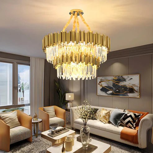 BAMDECOR C3356/2 Grande Two Layer Round Crystal Chandelier (Gold - 75cm) - Amazingooh Wholesale