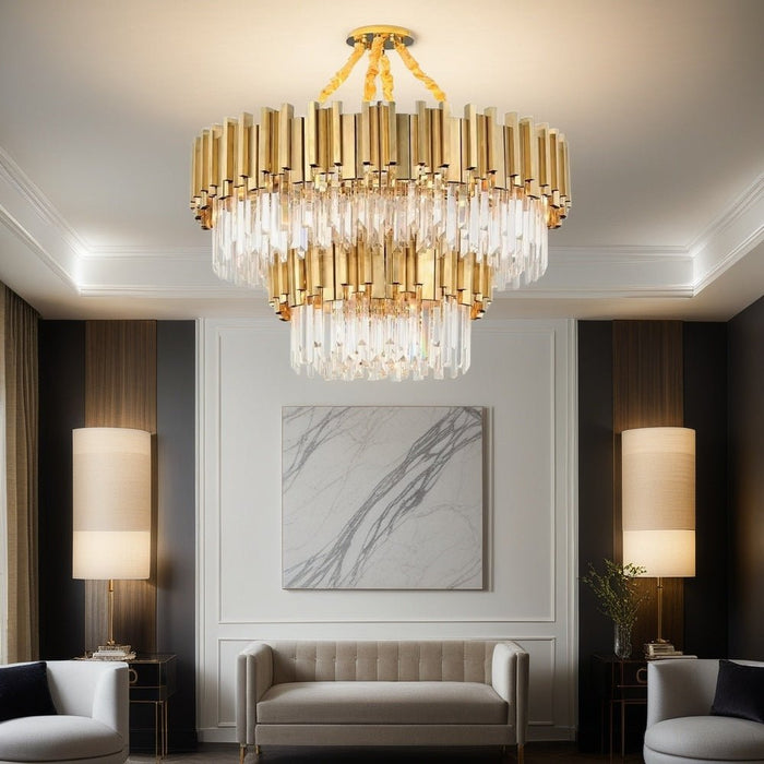BAMDECOR C3356/2 Grande Two Layer Round Crystal Chandelier (Gold - 75cm) - Amazingooh Wholesale