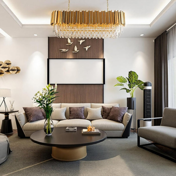 BAMDECOR C3356/OVAL Modern Oval Crystal Chandelier Gold Ceiling Light Luxury Pendant Lights 3 Colors Island Light Linear Chandeliers (L90xW35cm) - Amazingooh Wholesale