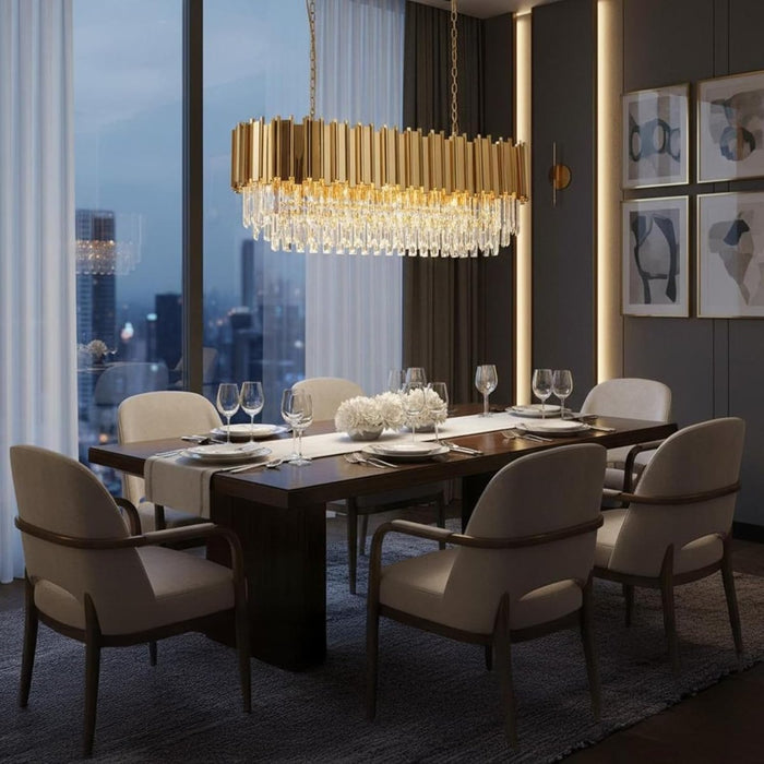 BAMDECOR C3356/OVAL Modern Oval Crystal Chandelier Gold Ceiling Light Luxury Pendant Lights 3 Colors Island Light Linear Chandeliers (L90xW35cm) - Amazingooh Wholesale