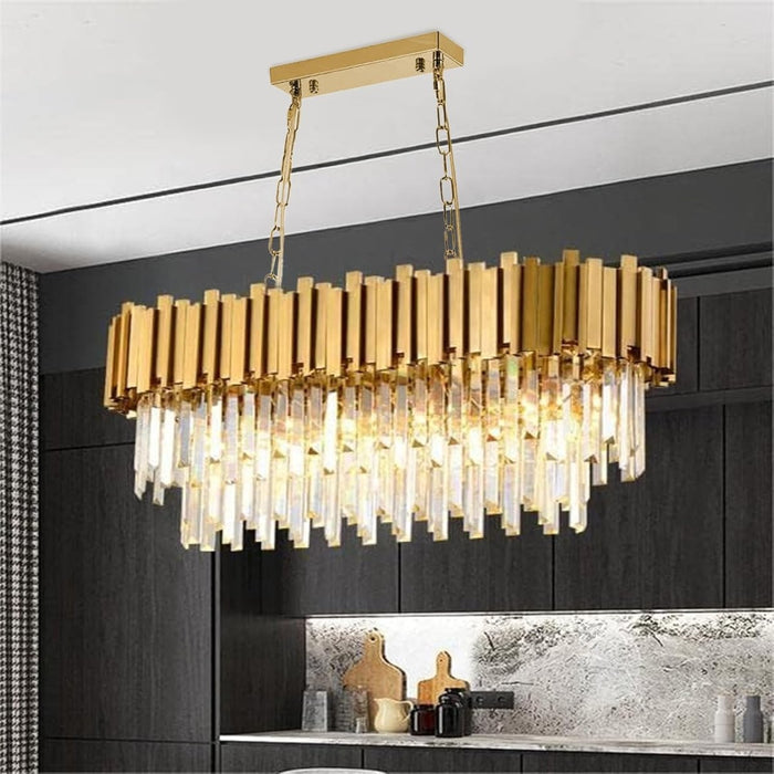 BAMDECOR C3356/OVAL Modern Oval Crystal Chandelier Gold Ceiling Light Luxury Pendant Lights 3 Colors Island Light Linear Chandeliers (L90xW35cm) - Amazingooh Wholesale