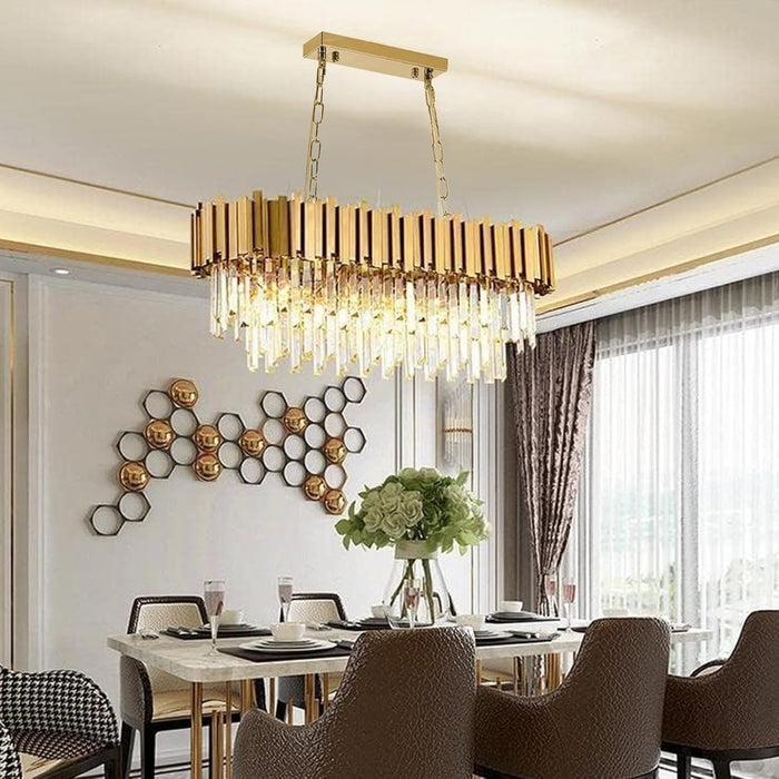 BAMDECOR C3356/OVAL Modern Oval Crystal Chandelier Gold Ceiling Light Luxury Pendant Lights 3 Colors Island Light Linear Chandeliers (L90xW35cm) - Amazingooh Wholesale