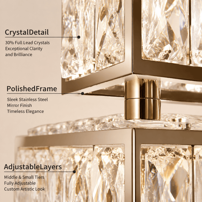 BAMDECOR C3603 Crystal Cube Frame LED Chandelier (Brass Gold) - Amazingooh Wholesale