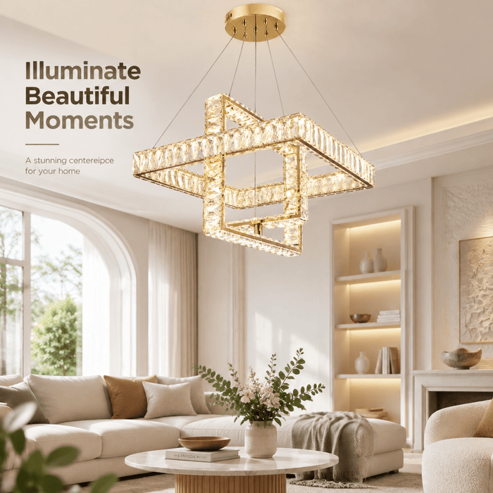 BAMDECOR C3603 Crystal Cube Frame LED Chandelier (Brass Gold) - Amazingooh Wholesale