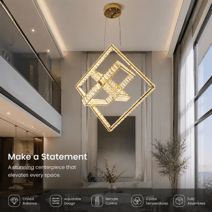 BAMDECOR C3603 Crystal Cube Frame LED Chandelier (Brass Gold) - Amazingooh Wholesale