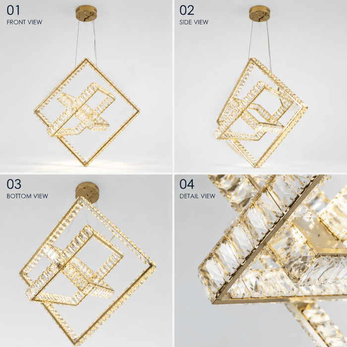 BAMDECOR C3603 Crystal Cube Frame LED Chandelier (Brass Gold) - Amazingooh Wholesale