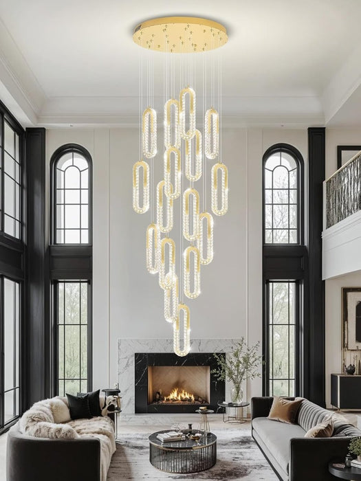 BAMDECOR C3605 15H Modern Oval Ring LED Chandeliers Decor Hanging Lamp Cristal Lustre (Gold) - Amazingooh Wholesale