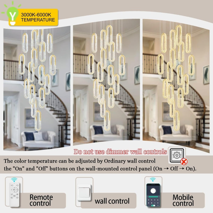 BAMDECOR C3605 15H Modern Oval Ring LED Chandeliers Decor Hanging Lamp Cristal Lustre (Gold) - Amazingooh Wholesale