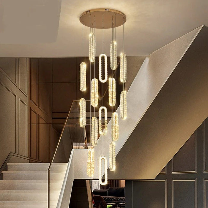 BAMDECOR C3605 15H Modern Oval Ring LED Chandeliers Decor Hanging Lamp Cristal Lustre (Gold) - Amazingooh Wholesale