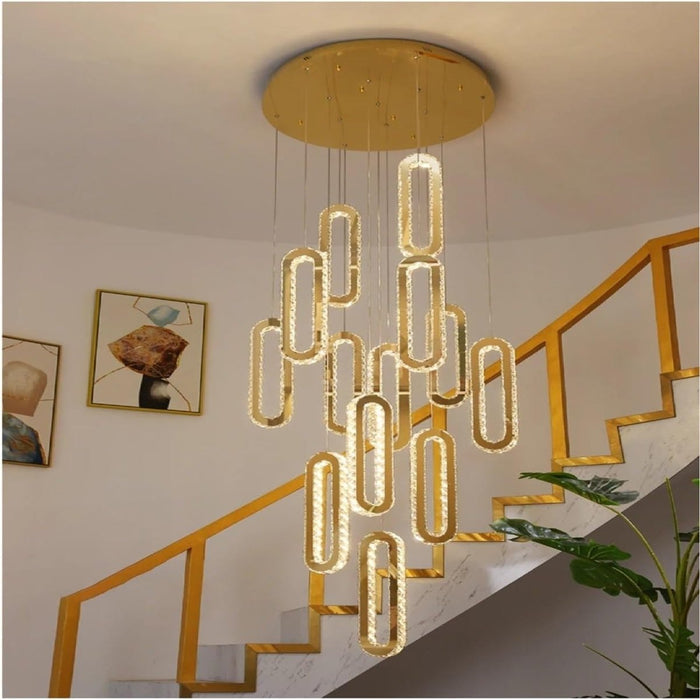 BAMDECOR C3605 15H Modern Oval Ring LED Chandeliers Decor Hanging Lamp Cristal Lustre (Gold) - Amazingooh Wholesale