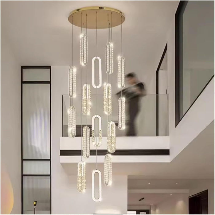 BAMDECOR C3605 15H Modern Oval Ring LED Chandeliers Decor Hanging Lamp Cristal Lustre (Gold) - Amazingooh Wholesale