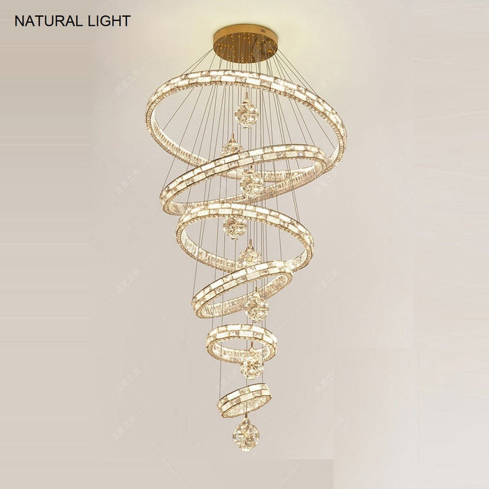 BAMDECOR C3618 Large Swirl Modern Crystal Ring Chandeliers Contemporary Round Chandelier Crystal Pendant Light(Gold-Six Rings) - Amazingooh Wholesale