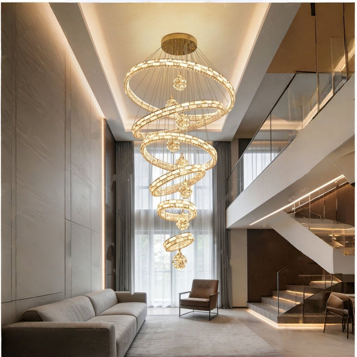 BAMDECOR C3618 Large Swirl Modern Crystal Ring Chandeliers Contemporary Round Chandelier Crystal Pendant Light(Gold-Six Rings) - Amazingooh Wholesale