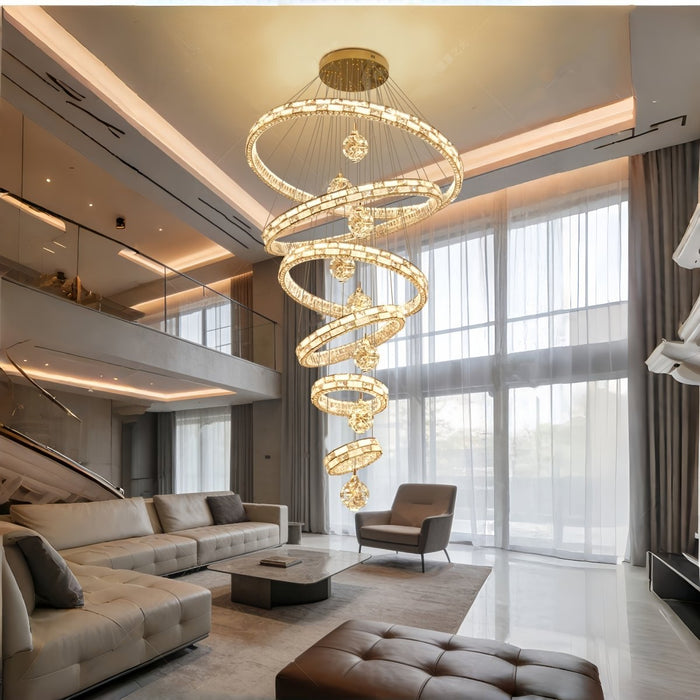 BAMDECOR C3618 Large Swirl Modern Crystal Ring Chandeliers Contemporary Round Chandelier Crystal Pendant Light(Gold-Six Rings) - Amazingooh Wholesale