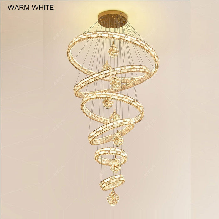 BAMDECOR C3618 Large Swirl Modern Crystal Ring Chandeliers Contemporary Round Chandelier Crystal Pendant Light(Gold-Six Rings) - Amazingooh Wholesale