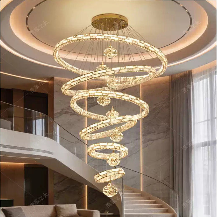 BAMDECOR C3618 Large Swirl Modern Crystal Ring Chandeliers Contemporary Round Chandelier Crystal Pendant Light(Gold-Six Rings) - Amazingooh Wholesale