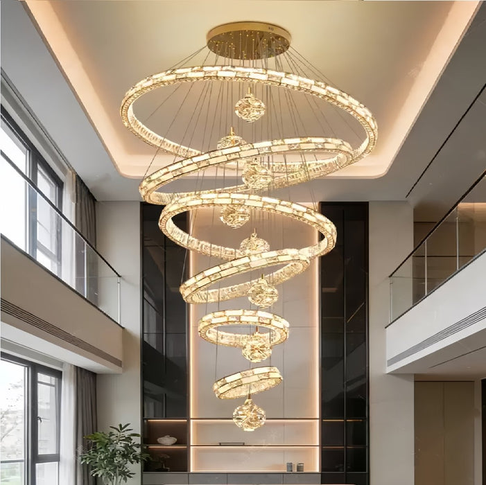 BAMDECOR C3618 Large Swirl Modern Crystal Ring Chandeliers Contemporary Round Chandelier Crystal Pendant Light(Gold-Six Rings) - Amazingooh Wholesale