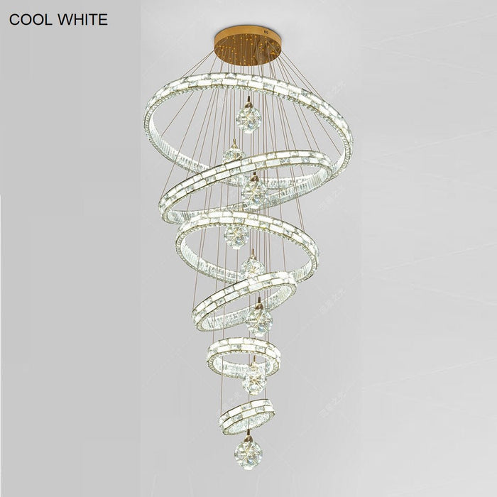 BAMDECOR C3618 Large Swirl Modern Crystal Ring Chandeliers Contemporary Round Chandelier Crystal Pendant Light(Gold-Six Rings) - Amazingooh Wholesale