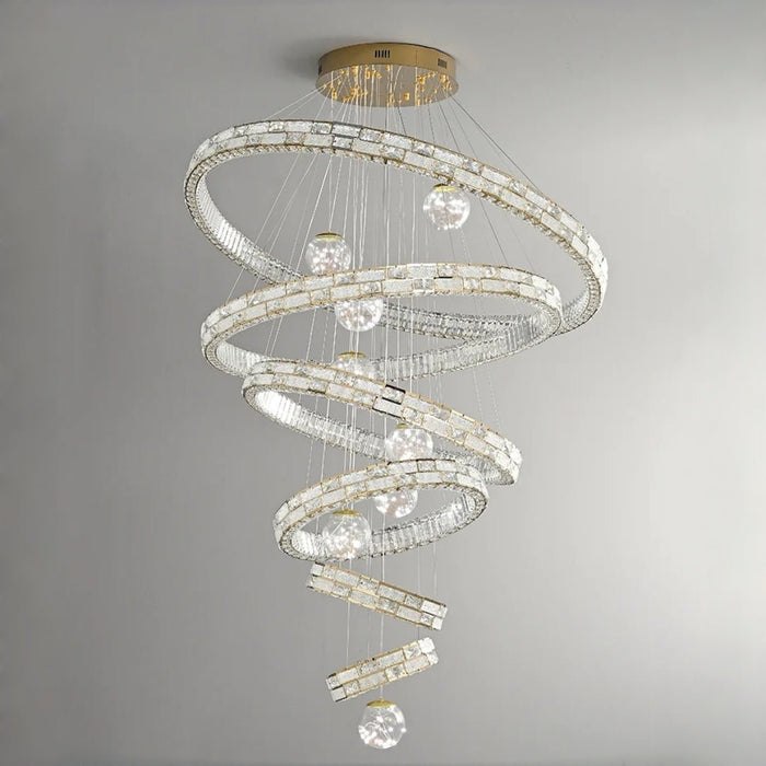 BAMDECOR C3618 Large Swirl Modern Crystal Ring Chandeliers Contemporary Round Chandelier Glass Ball Pendant Light(Gold-Six Rings) - Amazingooh Wholesale