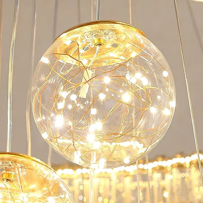 BAMDECOR C3618 Large Swirl Modern Crystal Ring Chandeliers Contemporary Round Chandelier Glass Ball Pendant Light(Gold-Six Rings) - Amazingooh Wholesale