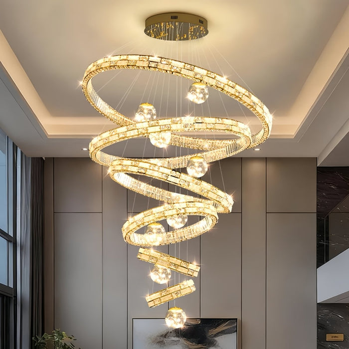 BAMDECOR C3618 Large Swirl Modern Crystal Ring Chandeliers Contemporary Round Chandelier Glass Ball Pendant Light(Gold-Six Rings) - Amazingooh Wholesale