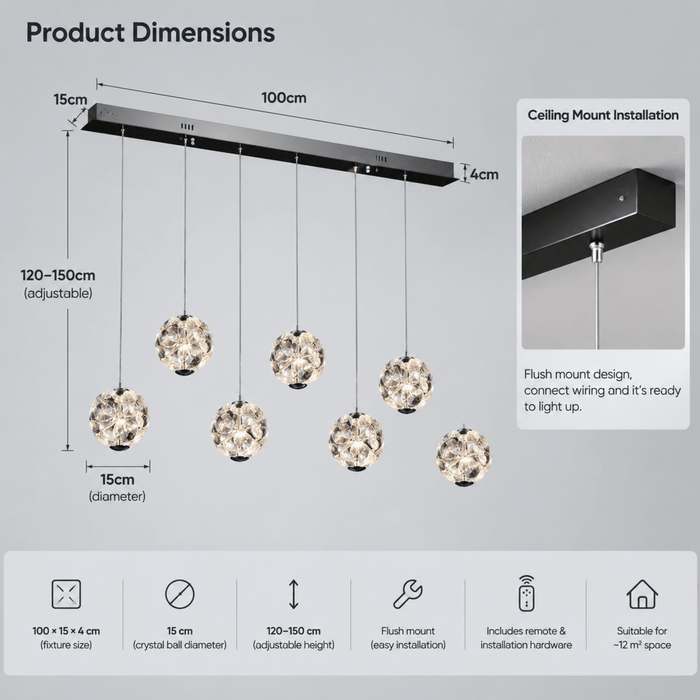 BAMDECOR C3625 Linear 7 Heads Crystal Flora Ball Pendant Light (Black) - Amazingooh Wholesale