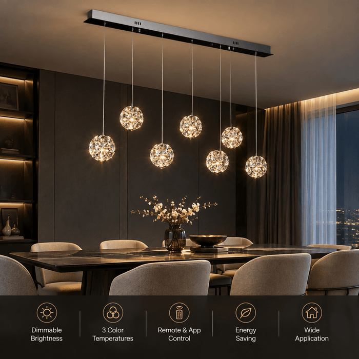 BAMDECOR C3625 Linear 7 Heads Crystal Flora Ball Pendant Light (Black) - Amazingooh Wholesale