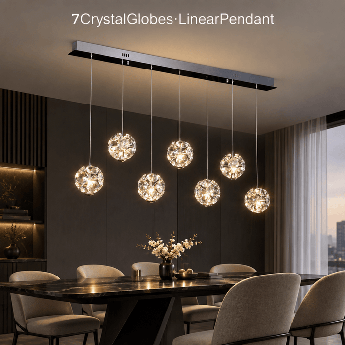 BAMDECOR C3625 Linear 7 Heads Crystal Flora Ball Pendant Light (Black) - Amazingooh Wholesale