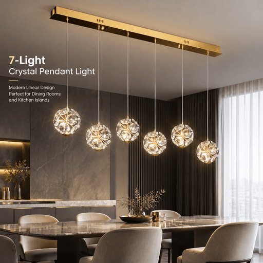 BAMDECOR C3625 Linear 7 Heads Crystal Flora Ball Pendant Light (Gold) - Amazingooh Wholesale