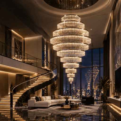 BAMDECOR C3627 Modern Crystal Chandelier Multi-Ring Hanging LED Light (Black-Ten Rings) - Amazingooh Wholesale