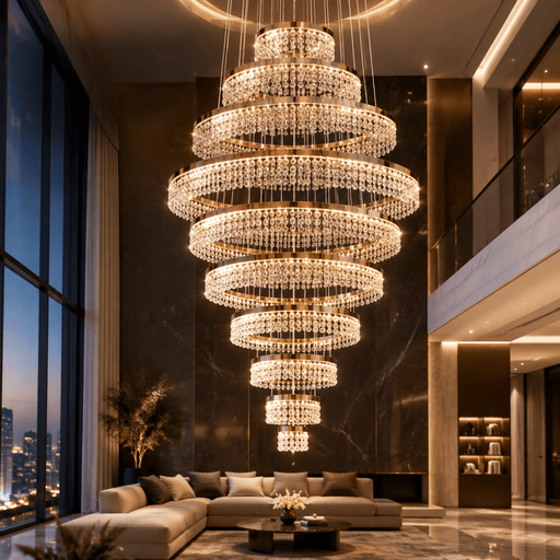 BAMDECOR C3627 Modern Crystal Chandelier Multi-Ring Hanging LED Light (Gold-Ten Rings) - Amazingooh Wholesale