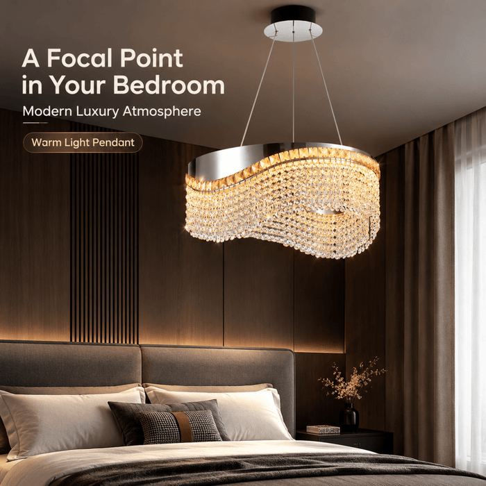 BAMDECOR C3628 Modern Luxury Crystal Ribbon Pendant Chandelier (Black-60cm) - Amazingooh Wholesale