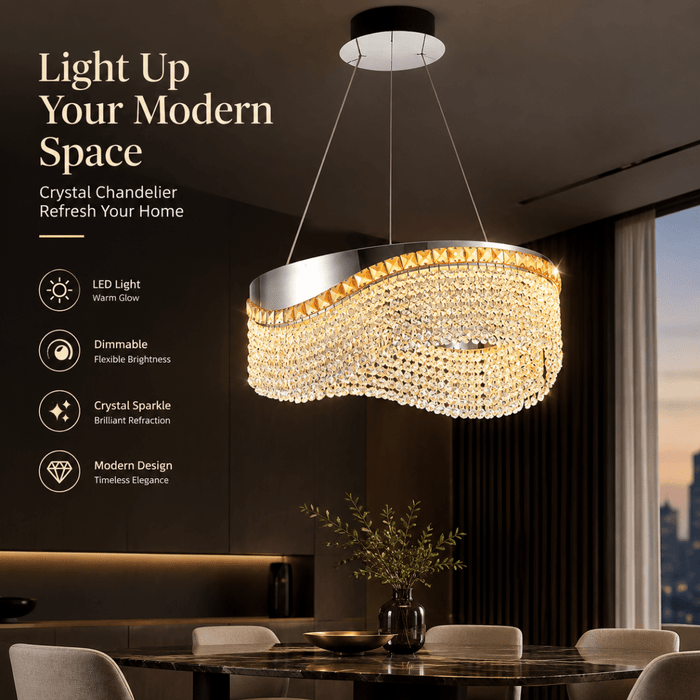 BAMDECOR C3628 Modern Luxury Crystal Ribbon Pendant Chandelier (Black-60cm) - Amazingooh Wholesale