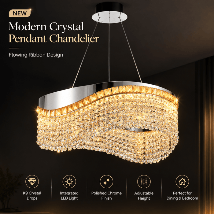 BAMDECOR C3628 Modern Luxury Crystal Ribbon Pendant Chandelier (Black-60cm) - Amazingooh Wholesale