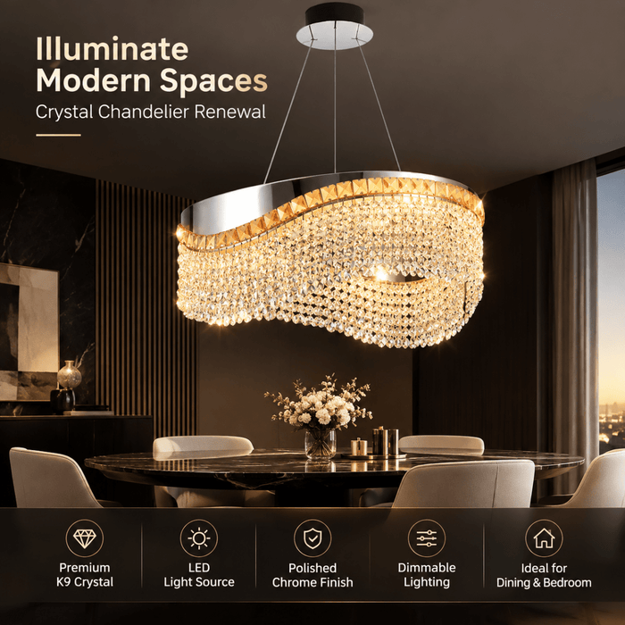 BAMDECOR C3628 Modern Luxury Crystal Ribbon Pendant Chandelier (Black-60cm) - Amazingooh Wholesale