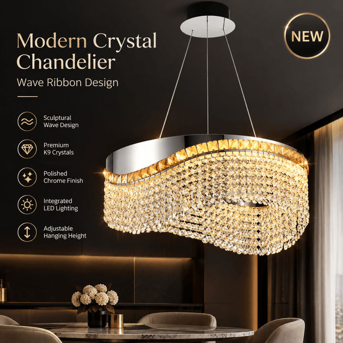 BAMDECOR C3628 Modern Luxury Crystal Ribbon Pendant Chandelier (Black-60cm) - Amazingooh Wholesale