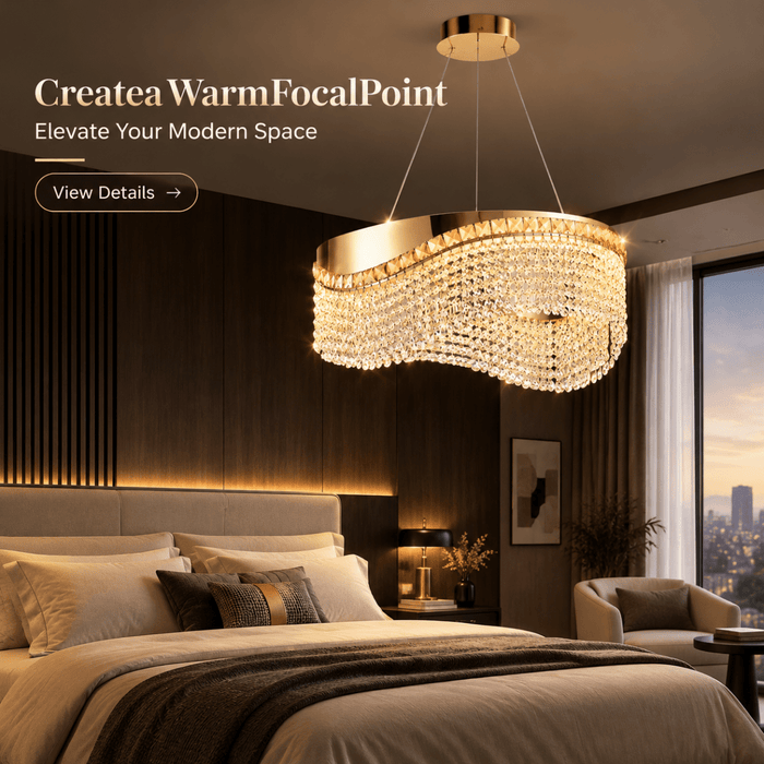 BAMDECOR C3628 Modern Luxury Crystal Ribbon Pendant Chandelier (Gold-60cm) - Amazingooh Wholesale