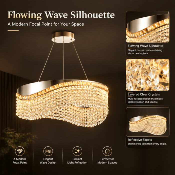 BAMDECOR C3628 Modern Luxury Crystal Ribbon Pendant Chandelier (Gold-60cm) - Amazingooh Wholesale