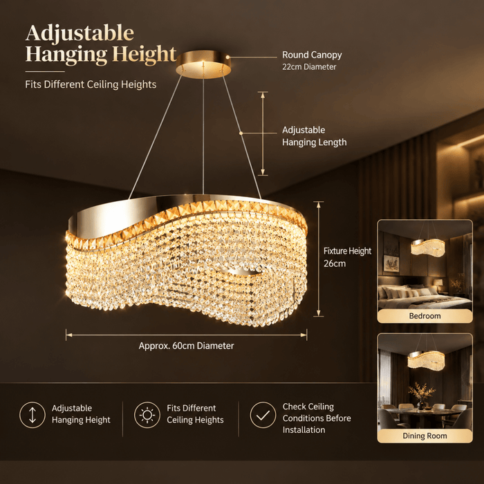 BAMDECOR C3628 Modern Luxury Crystal Ribbon Pendant Chandelier (Gold-60cm) - Amazingooh Wholesale