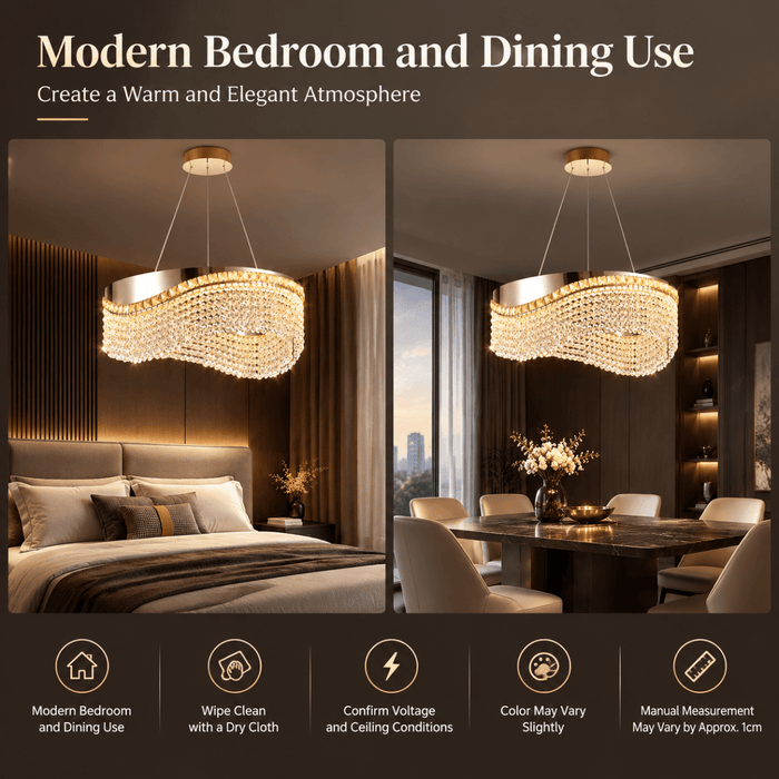 BAMDECOR C3628 Modern Luxury Crystal Ribbon Pendant Chandelier (Gold-60cm) - Amazingooh Wholesale