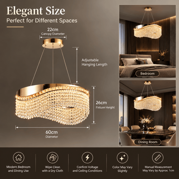 BAMDECOR C3628 Modern Luxury Crystal Ribbon Pendant Chandelier (Gold-60cm) - Amazingooh Wholesale