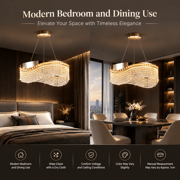 BAMDECOR C3628 Modern Luxury Crystal Ribbon Pendant Chandelier (Gold-60cm) - Amazingooh Wholesale