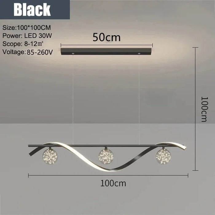 BAMDECOR Chandelier, Modern LED Adjustable Hanging Light Glass Globe Shade Strip Chandelier Apply to Dining Room Kitchen Island Bar Decorative Lighting(Black,Trichromatic Light) - Amazingooh Wholesale