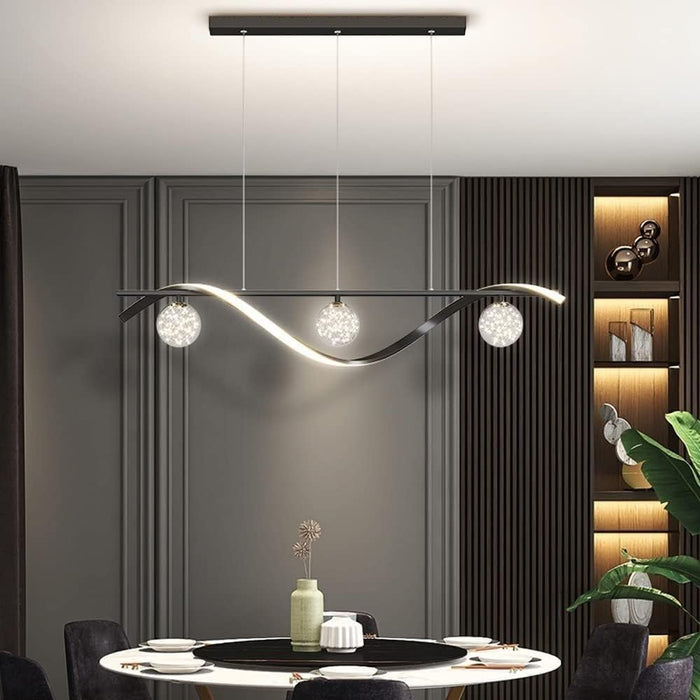 BAMDECOR Chandelier, Modern LED Adjustable Hanging Light Glass Globe Shade Strip Chandelier Apply to Dining Room Kitchen Island Bar Decorative Lighting(Black,Trichromatic Light) - Amazingooh Wholesale