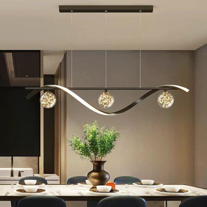 BAMDECOR Chandelier, Modern LED Adjustable Hanging Light Glass Globe Shade Strip Chandelier Apply to Dining Room Kitchen Island Bar Decorative Lighting(Black,Trichromatic Light) - Amazingooh Wholesale