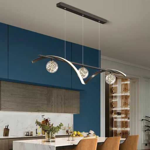BAMDECOR Chandelier, Modern LED Adjustable Hanging Light Glass Globe Shade Strip Chandelier Apply to Dining Room Kitchen Island Bar Decorative Lighting(Black,Trichromatic Light) - Amazingooh Wholesale