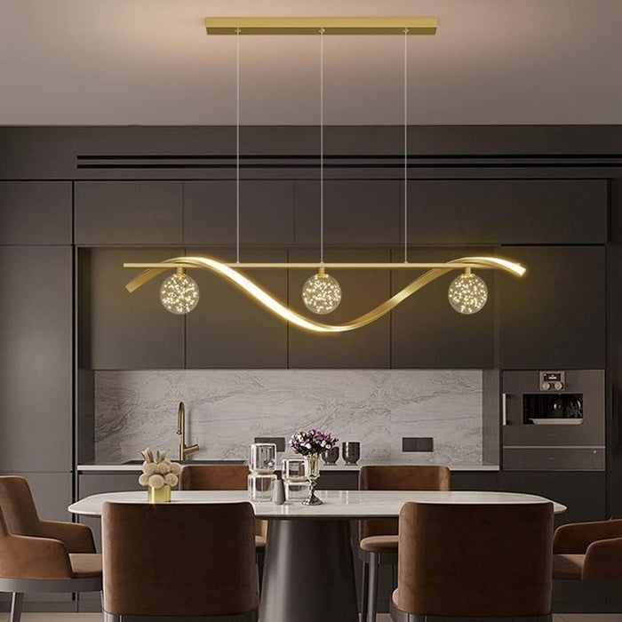 BAMDECOR Chandelier, Modern LED Adjustable Hanging Light Glass Globe Shade Strip Chandelier Apply to Dining Room Kitchen Island Bar Decorative Lighting(Gold,Trichromatic Light) - Amazingooh Wholesale