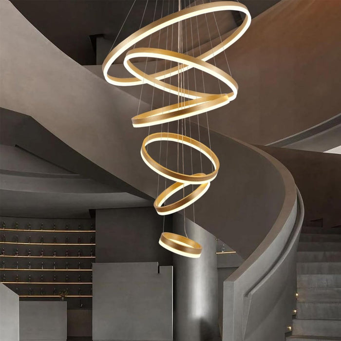 BAMDECOR Gold Nordic Home Decor Dining Room Pendant lamp lights Ceiling Lamp Hanging Light Chandelier Lamps (6 Rings - Gold) - Amazingooh Wholesale