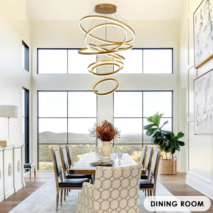 BAMDECOR Gold Nordic Home Decor Dining Room Pendant lamp lights Ceiling Lamp Hanging Light Chandelier Lamps (7 Rings - Gold) - Amazingooh Wholesale